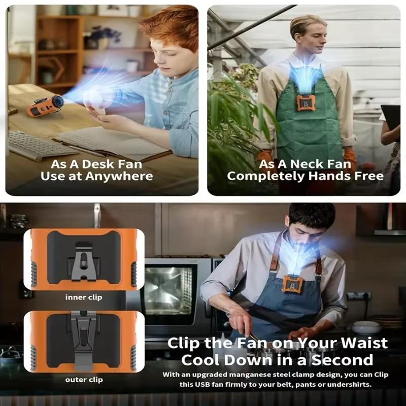Portable Waist Fan, 6000mAh Portable Fan Rechargeable with 3 Speeds Faster Cooling 16000RPM & Flashlight Hands-Free Cooling Neck Fan
