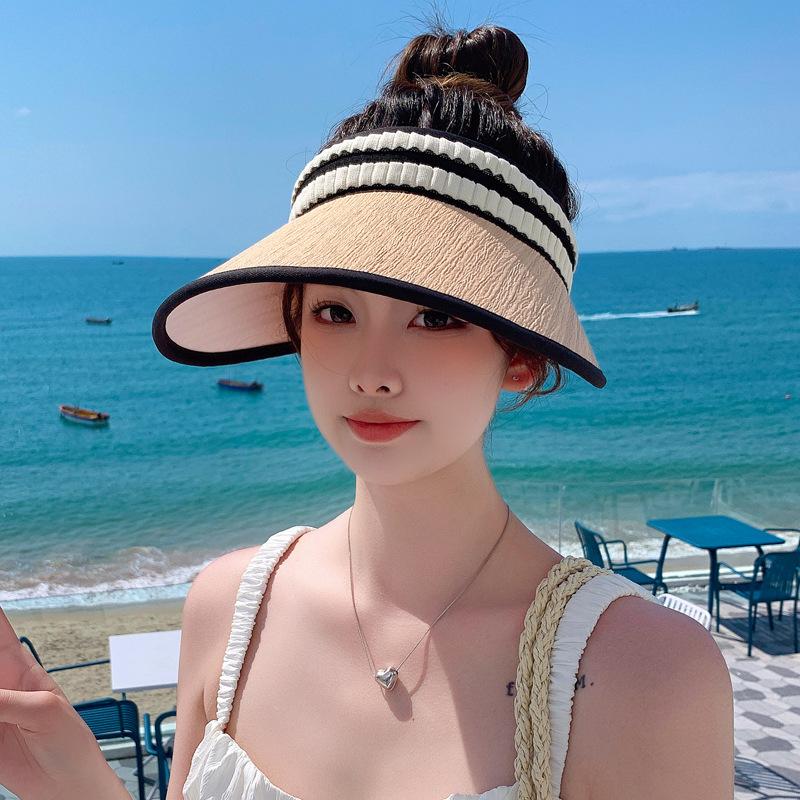 

New hairpin type large brim empty top hat summer hat women s sun protection sun hat outdoor travel cycling sun hat One Size
