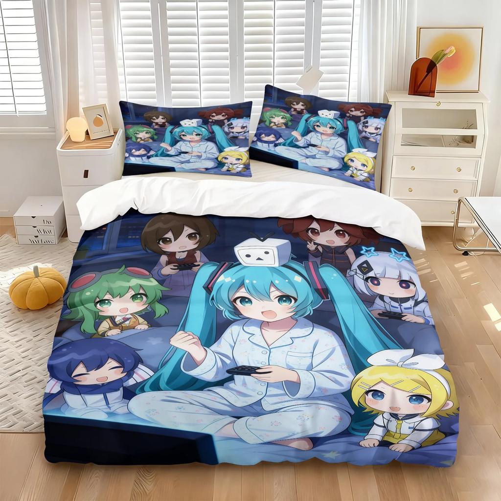 Hot Anime beautiful girl Hatsune Miku Balinese Duvet Cover Set Bedding with 1-2 Pillowcases Room Teens Bedroom Decor Fans Gift