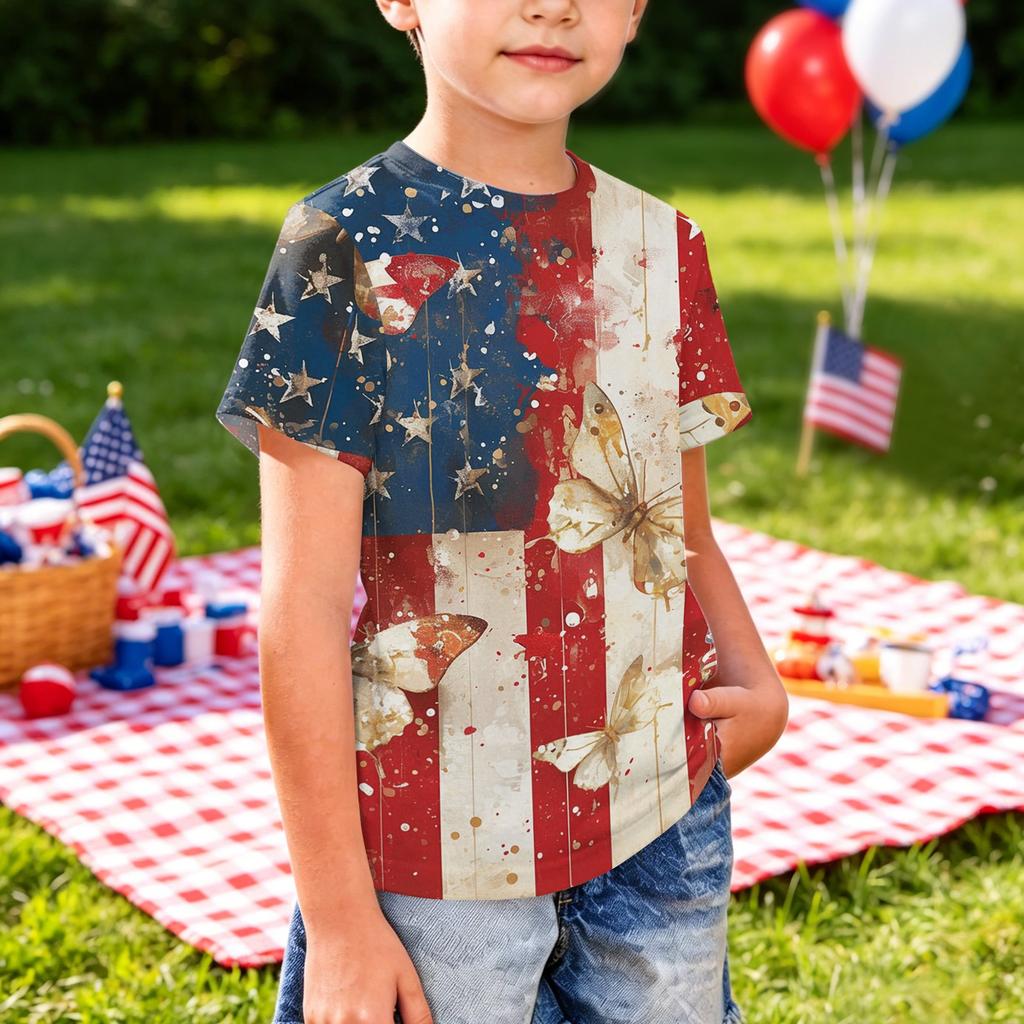 Girls Short Sleeve T Shirt Independence Day Printed Tee Top Casual Comfortable Fit Kids Summer Shirt