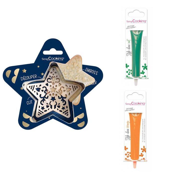 Star Embossed Biscuit Kit + 2 Green and Orange Chocolate Pens