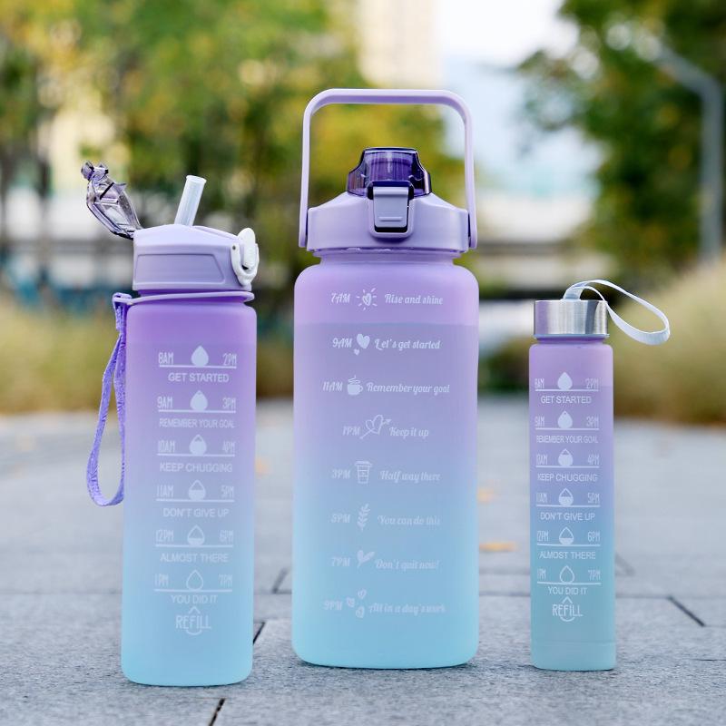 Set di Bicchieri d'Acqua in Plastica a Gradiente di Grande Capacità - Elegante Design a Pancia Larga con Cannuccia