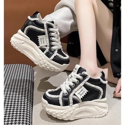 Fashion Autumn Women Platform Shoes Wedge Heels 10 CM Casual Shoes Height Increasing White Black Sneakers Women Leather Shoes New