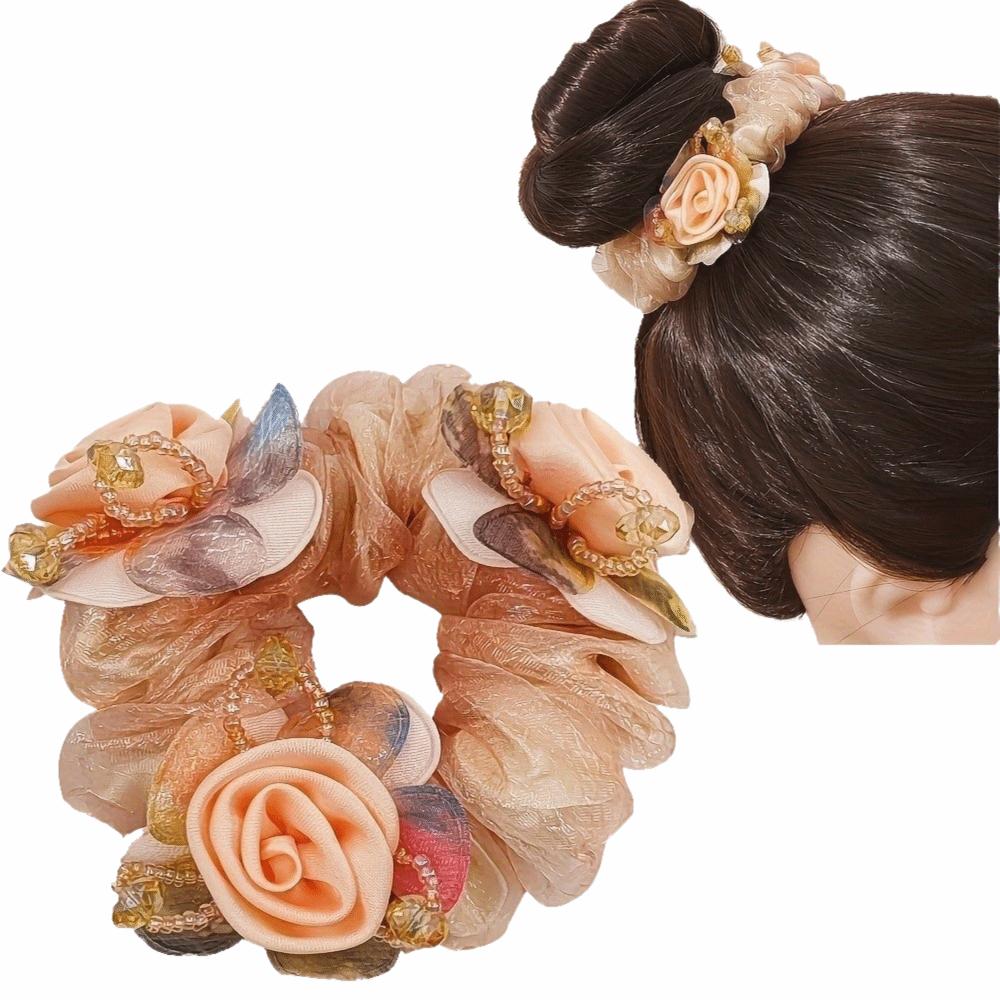 3 Flower Lace Hair Scrunchies Elegant Bun Rubber Bands Large Intestine Hair Ring Daily Use