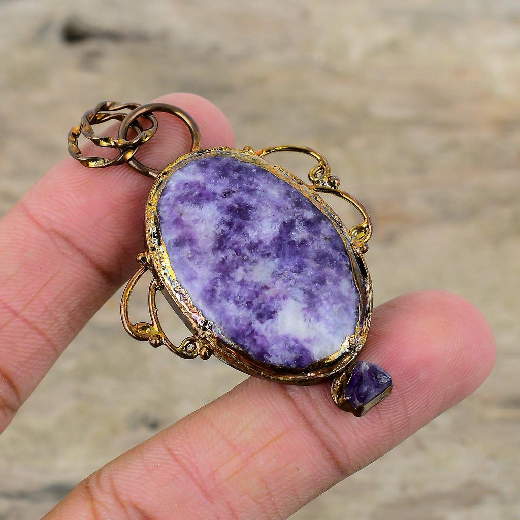 Lepidolite Pendant Electroformed Copper Pendant African Amethyst Rough Gemstone Pendant Handmade Boho Pendant Electroformed Jewelry For Gift