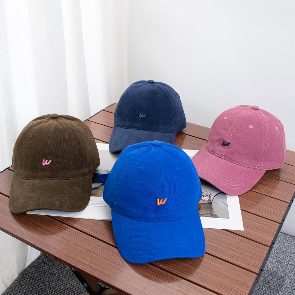 Simple retro autumn and winter small w letter baseball cap women's big head circumference deepened wide brim showing face small cap