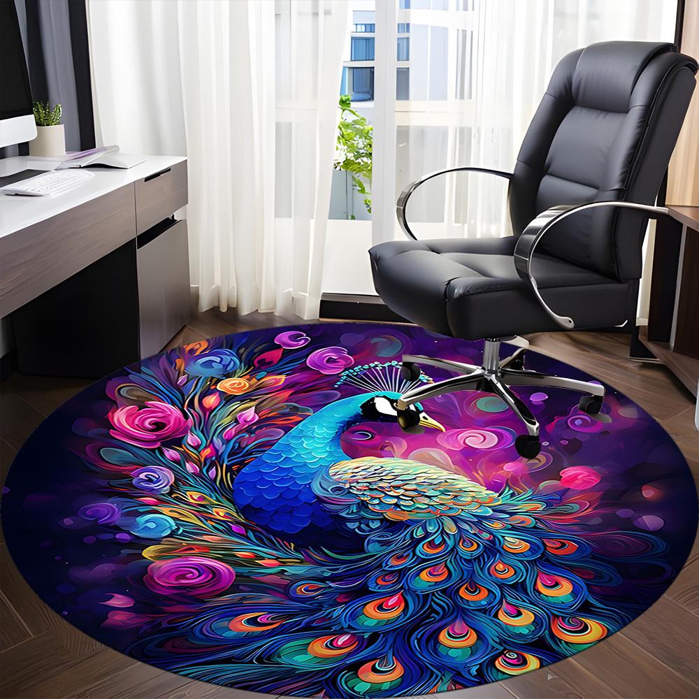 1pc Peacock Flowers Office Round Area Rug, Indoor Mat Suitable ForOffice, Under Office Chairs Bedroom Living Room Home Decor, Room Deco, D066