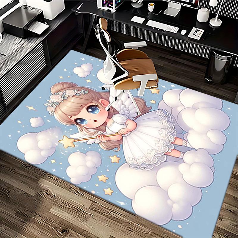 1pc Angel Wings Star Office Chair Mat Anime Cartoon Design, Non Slip Carpet for Home and Office Decor