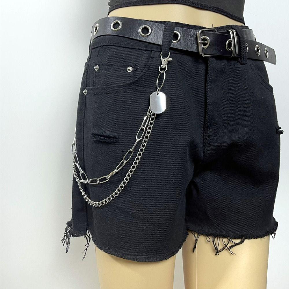 Hip Hop Metal Tags Waist Chain Hipster Multi-layer Key Chains Layered Jeans Chain  For Women Man