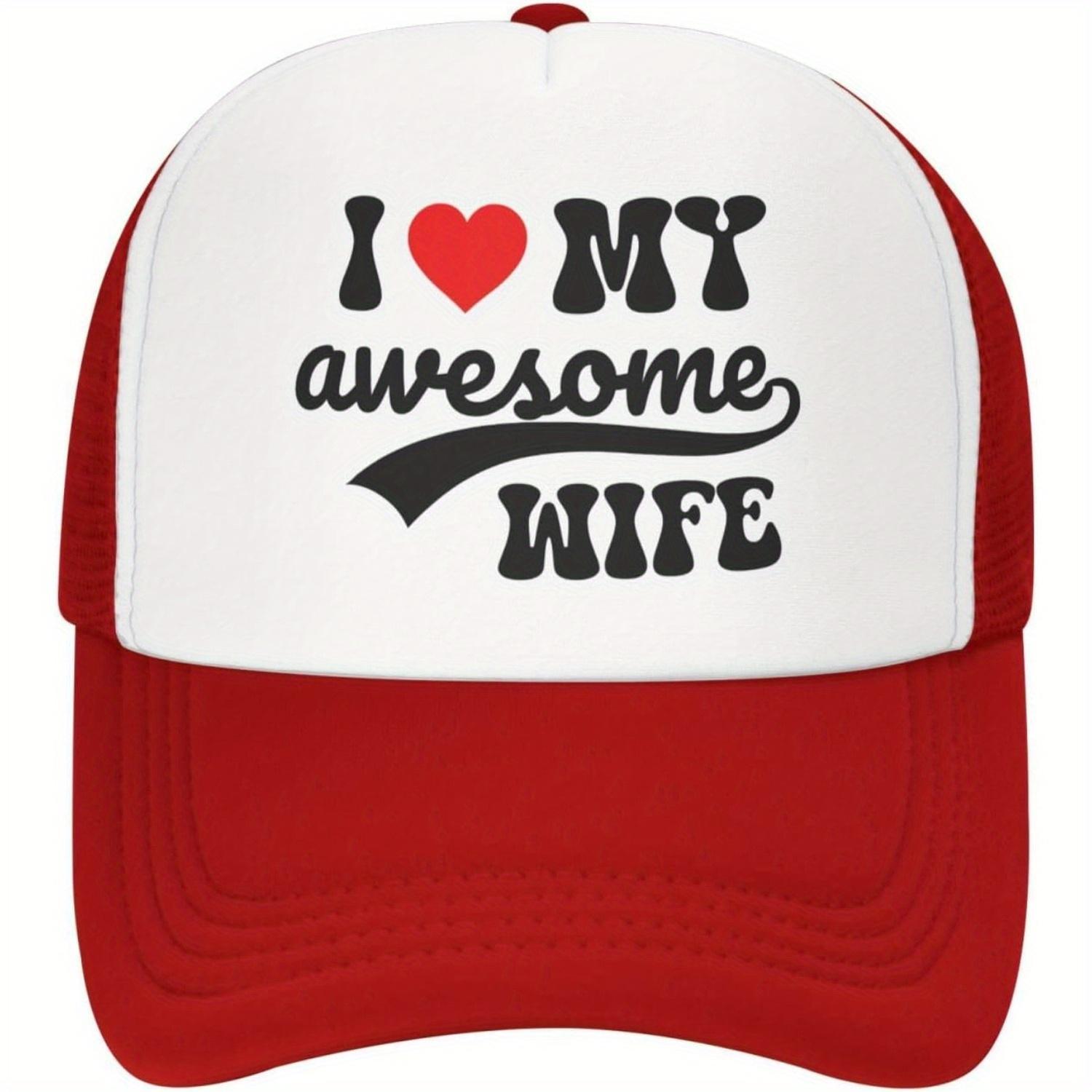 I Love My Awesome Wife Trucker Hat Polyester Mesh Baseball Cap Casual Adjustable Headwear One Size