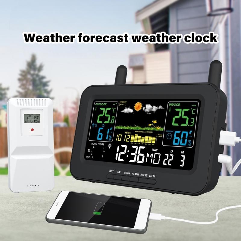 Automatic Time Calibration Wireless Thermograph Hygrometer Clock Color Screen Temperature Alert For Nursery