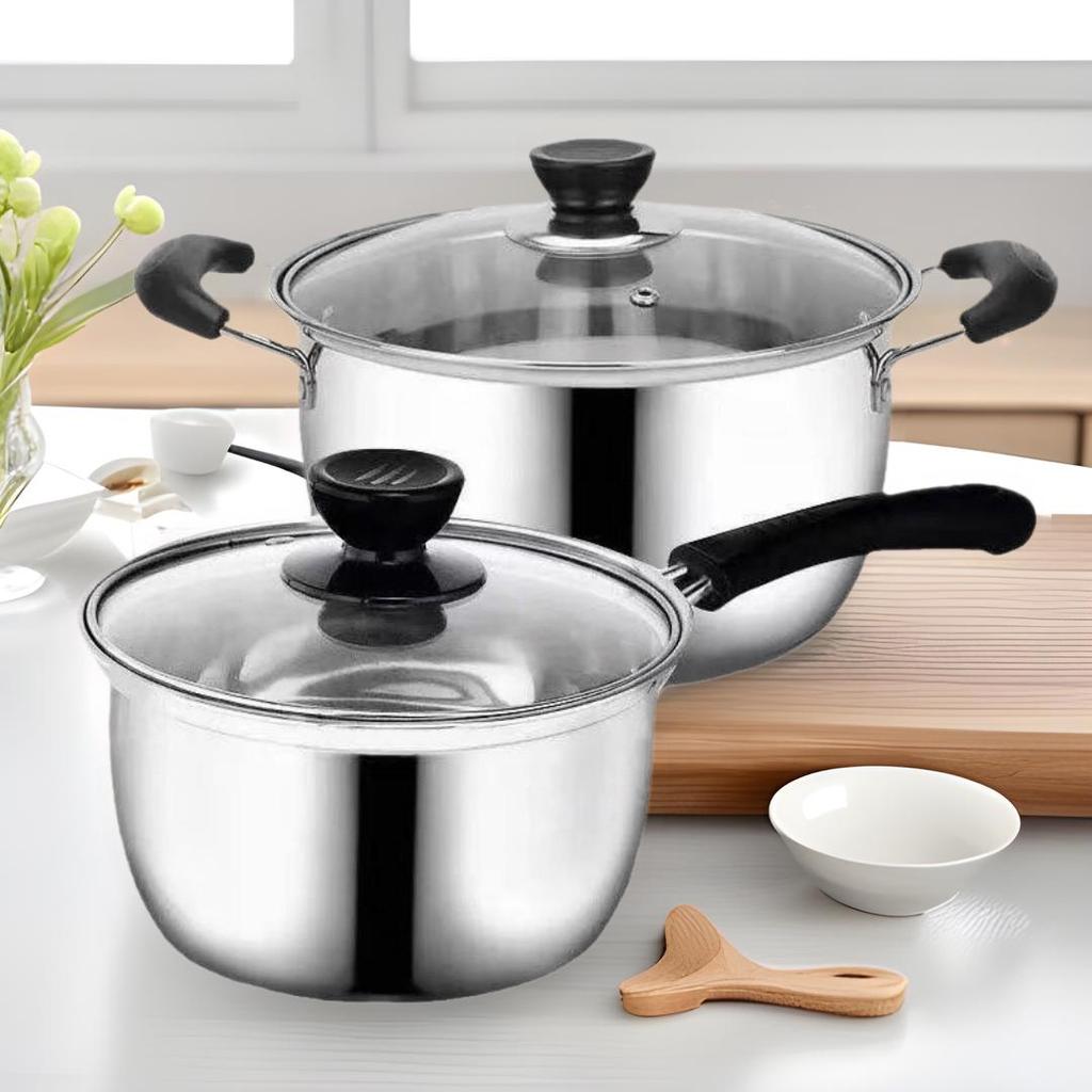 Klassischer 16-26 cm nicht-magnetischer Edelstahl-Doppelohr-Suppentopf zum Kochen von Milch, Nudeln und Suppe.