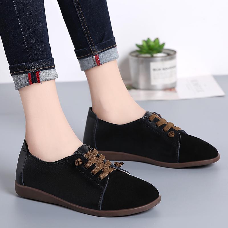 Women's Flats Loafers Leather Driving Shoes Moccasins Comfort Casual Nurse Shoes for Mother plus size
