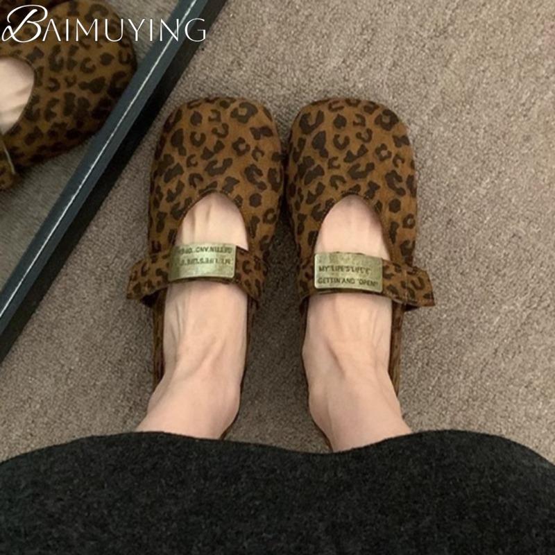 Leopard Square Toe Loafers Women Flat Sandals Casual Marie Janes Shoes Woman 2025 Trend Dress Summer Comfort Soft Sole Zapatos