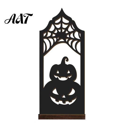 Halloween Table Centerpiece Candle Holder, Gothic Hollow Silhouette Holder for Tea Lights, Dark Bat Shaped Light Style Pumpkin Ghost Cat Tabletop