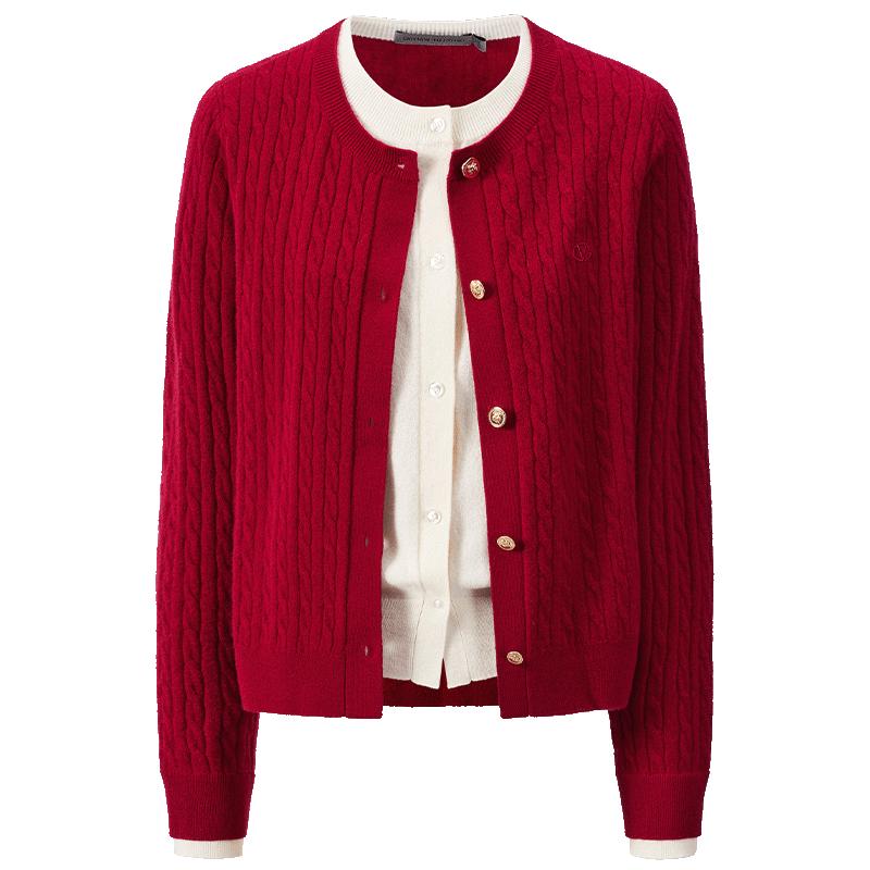 Giovanni Valentino Women's 100% Wool Faux Two-Piece Knit Cardigan