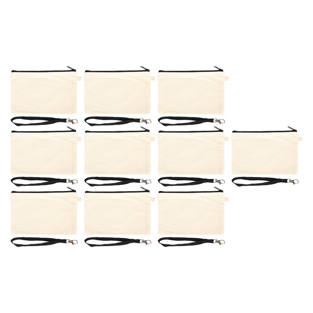 10PCS Canvas Cosmetic Bag with Black Lanyard Portable Multipurpose Blank DIY Craft Bag for Travel