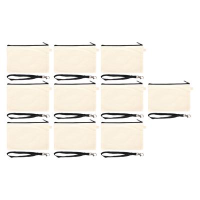 10PCS Canvas Cosmetic Bag with Black Lanyard Portable Multipurpose Blank DIY Craft Bag for Travel