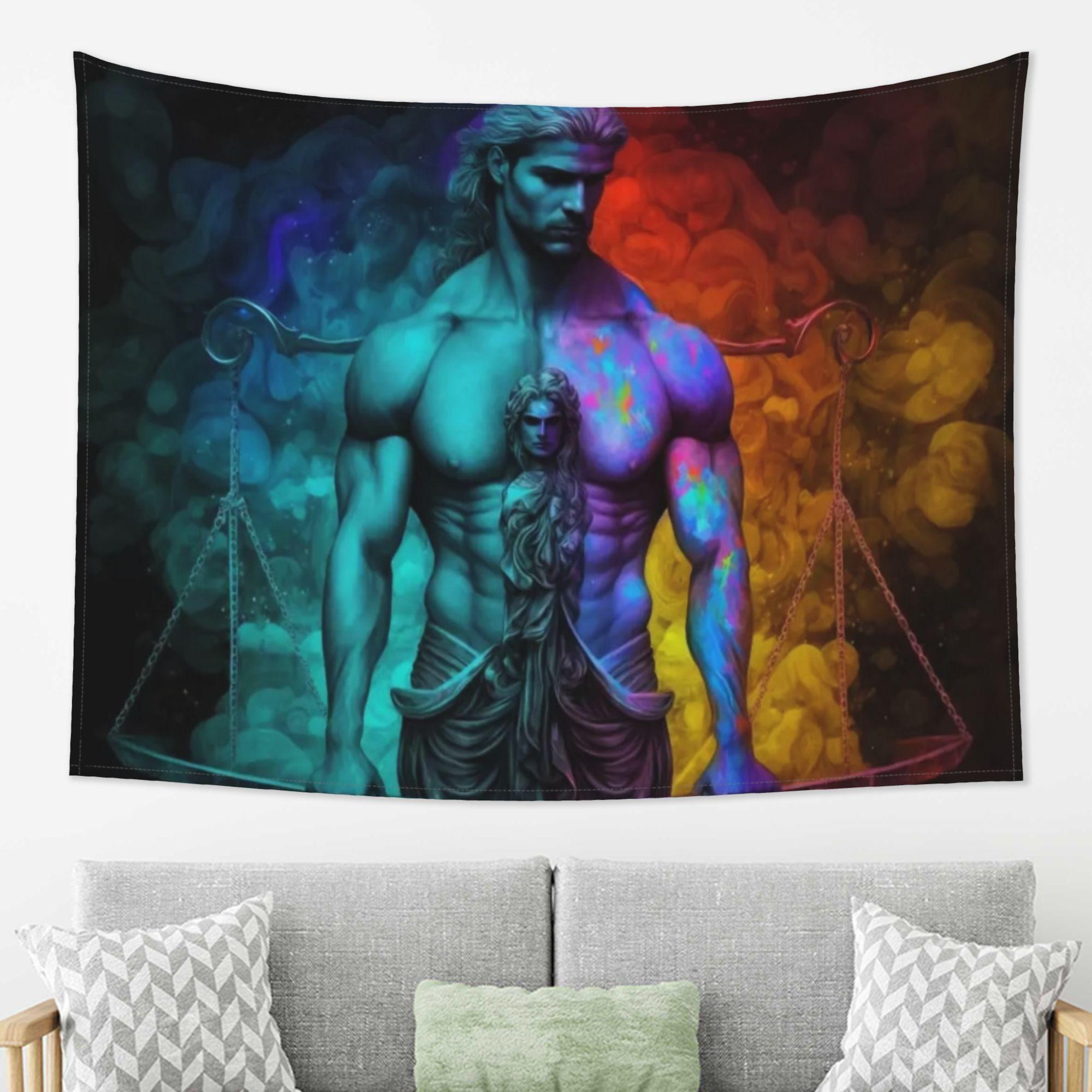 Яркий мифический гобелен «Правосудие»  Отпразднуйте греческих богов с помощью красочного искусства и символических весов  Идеально для декора спальни 74x94cm(29x37in)