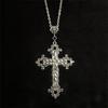 Gothic Victoria Silver Color Lacework Relief Flowers Large Cross Pendant Necklace for Men Women Halloween Punk Jewelry Accessory