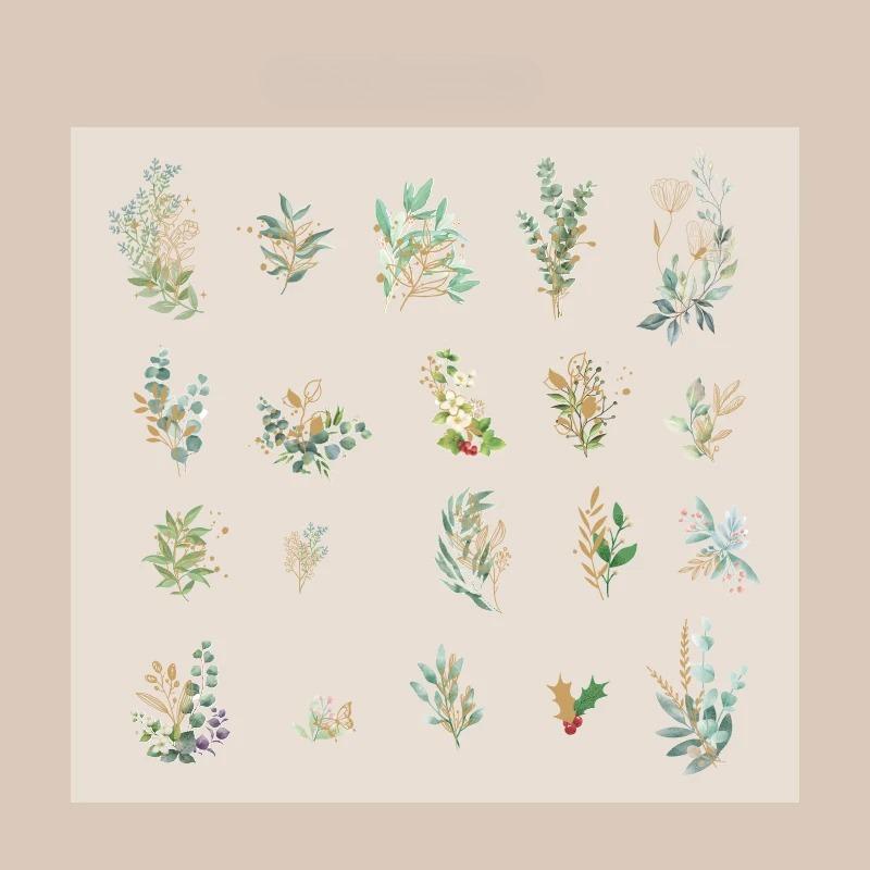 40pcs/bag Vintage Gilding Green Leaf Flower Notebook Decorative Stickers DIY Decorative Stickers for Scrapbooking Label Diary