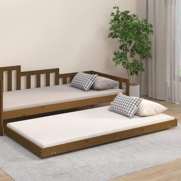 823492 vidaXL Cadre de lit Marron miel 100x200 cm Bois de pin massif