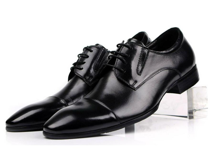 Men's Formal Leather Lace-up Shoes, Pointed, Breathable, for Business and Weddings.