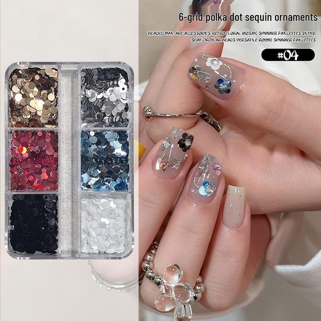 Polka Dot Retro Patchwork Sequin Nail Art Decorations - Silver Beads and Versatile Designs