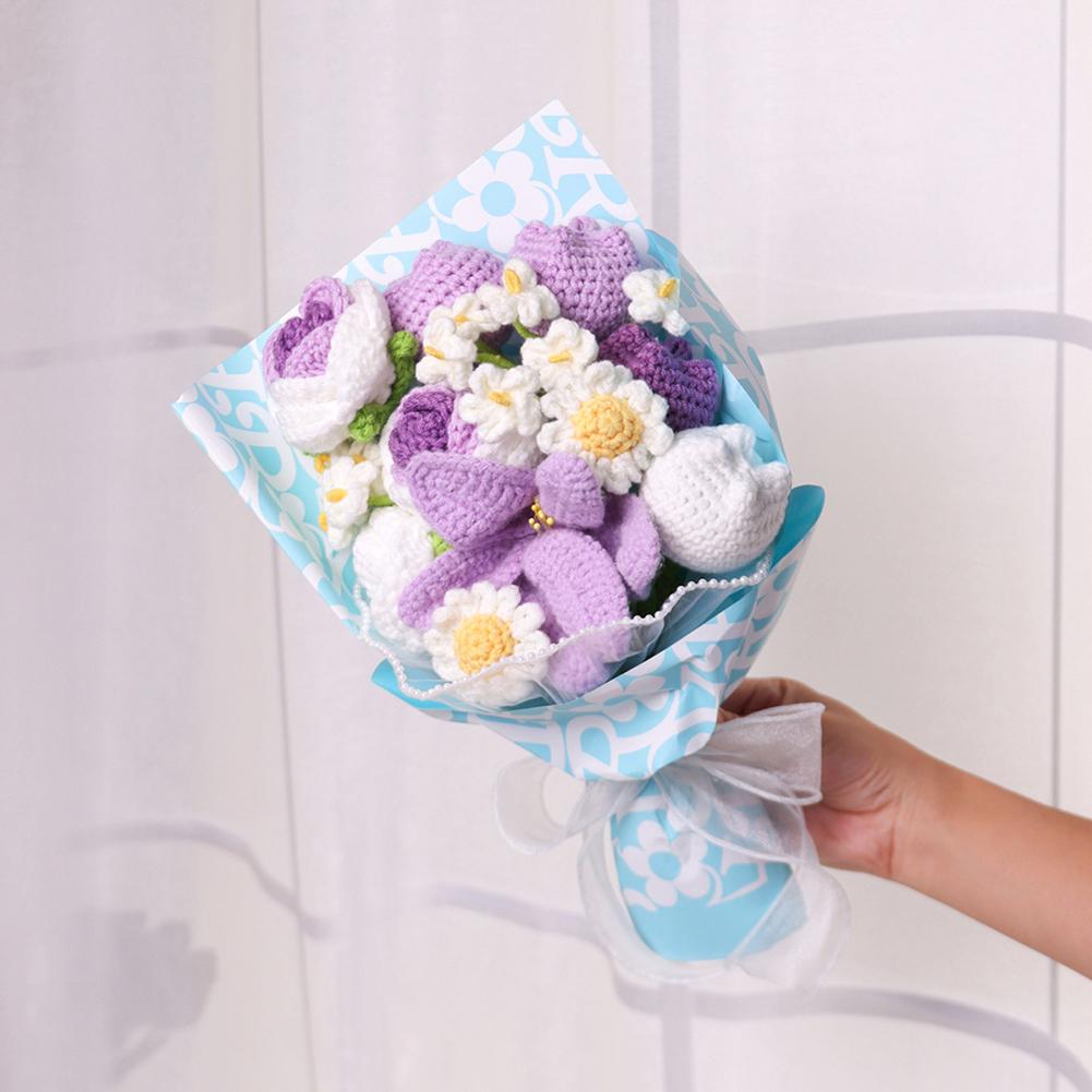 Handmade Crochet Flower Bouquet Knitted Rose Artificial Flowers For Home Decor Valentine's Day Mother's Day Anniversary Gift