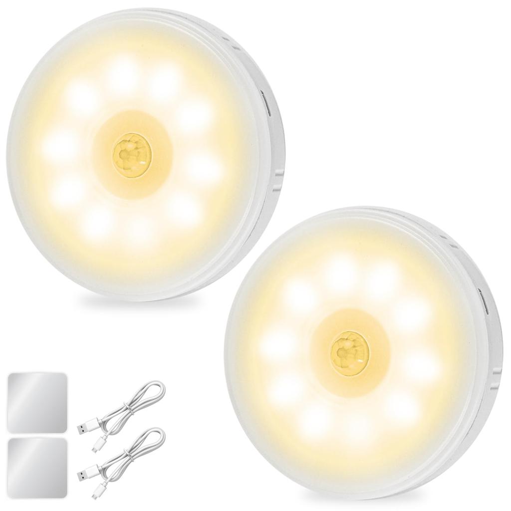 Sensor Lights (Set of 2): Motion Sensor, Stepless Dimming, 1000mAh USB Rechargeable Battery, Magnetic, Small LED, FootlightNight Light, Warm White