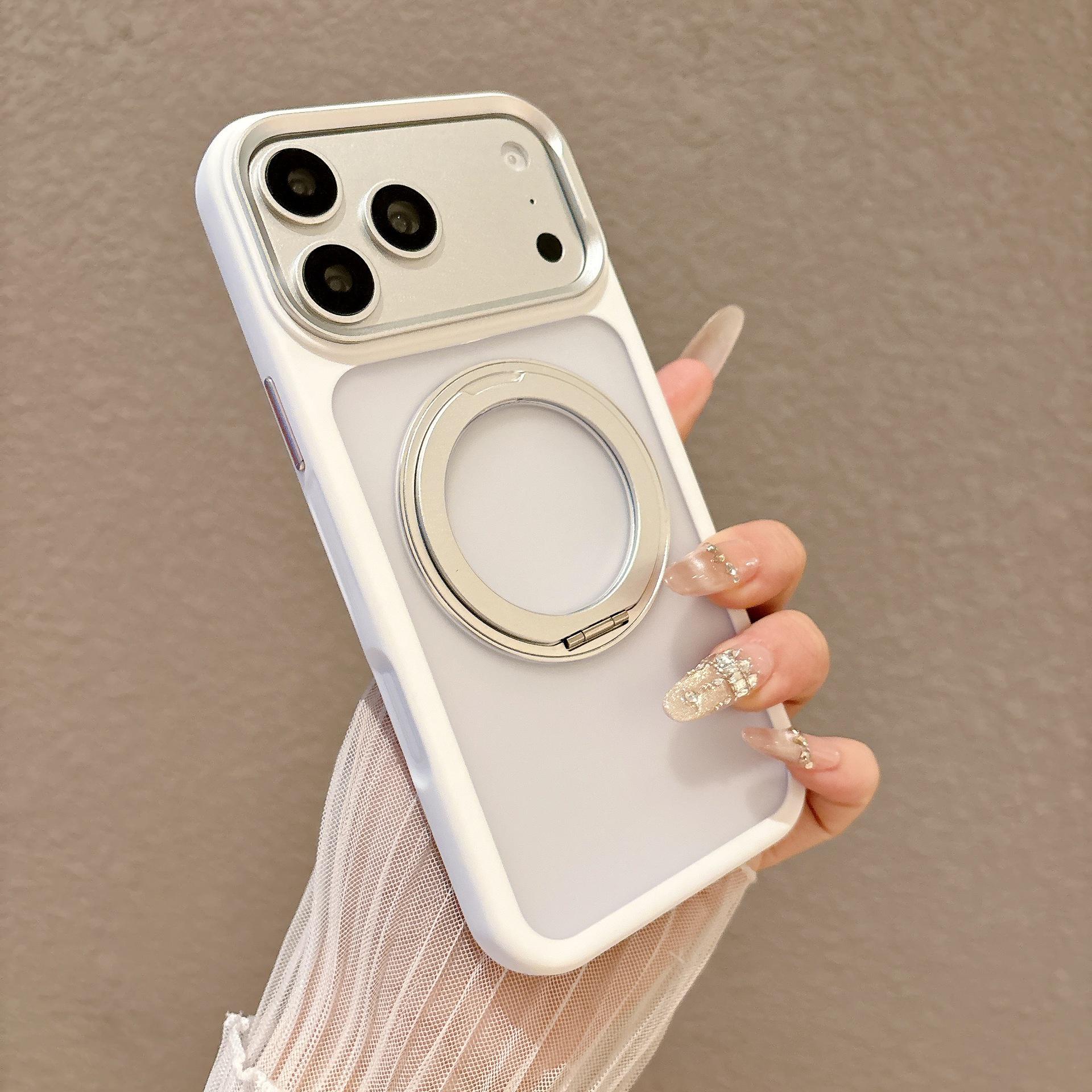 

360 Magnetic Stand iPhone 17 Pro Max Case with Lens Protection and Full Coverage iPhone 15 Pro белый