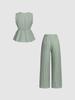 Summer Striped Casual Set: Color Block Vest & Solid Long Pants