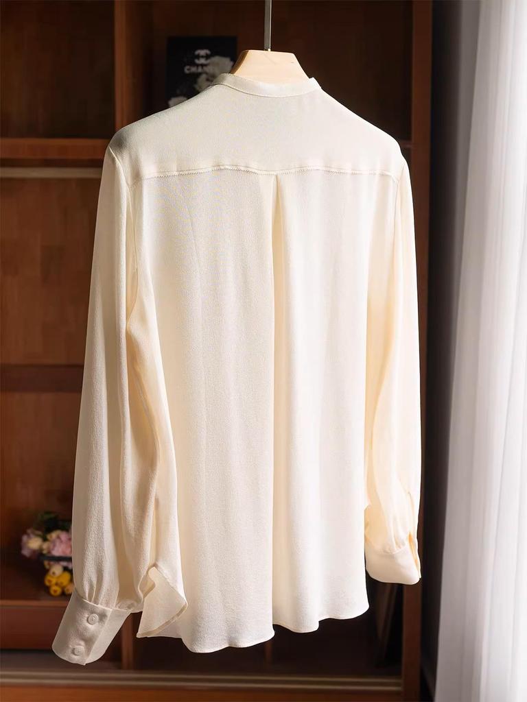 Xiao He 23 Momme Mulberry Silk Tie-Neck Crinkled Blouse
