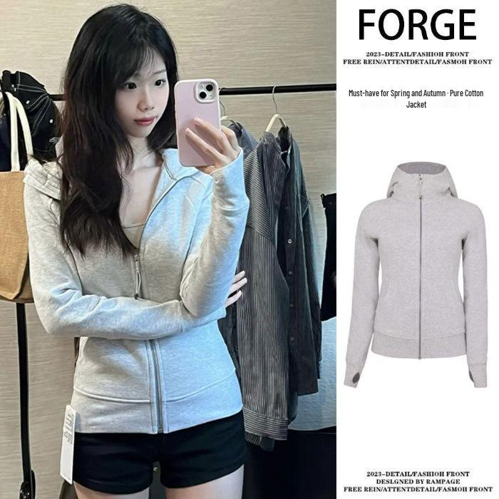 Women's Slim-Fit Hooded Jacket, American Style, Trendy Zipper Cardigan for Spring & Autumn, Versatile & Slimming Dopamine Dressing