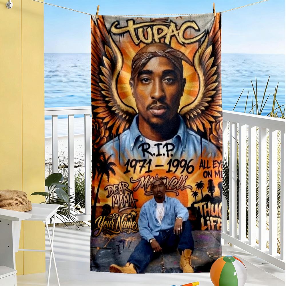 2pac Personalized Name Beach Towel Quick-Dry Soft Microfiber Perfect for Traveling Yoga Camping and Swimming