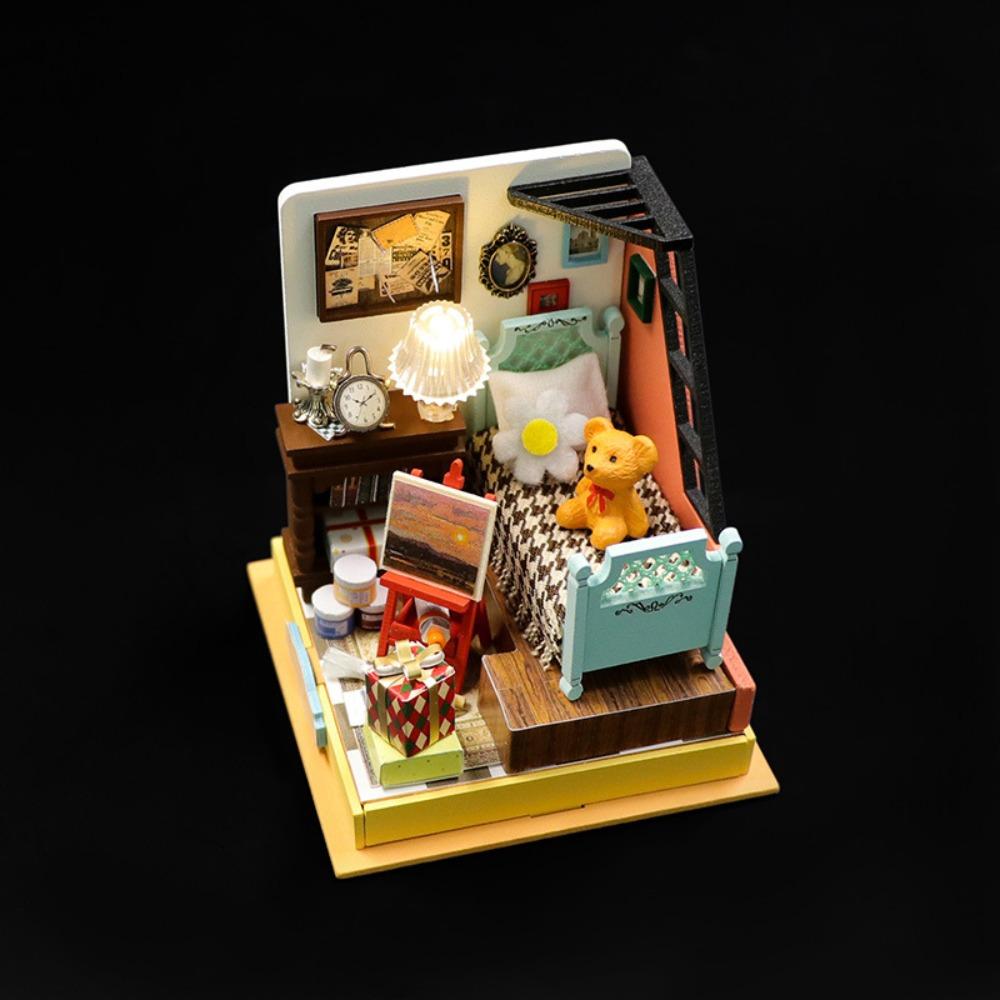 

Mini Size Coffee Shop Dollhouse Kit Wooden Material Miniature Dollhouse Children Gifts style B