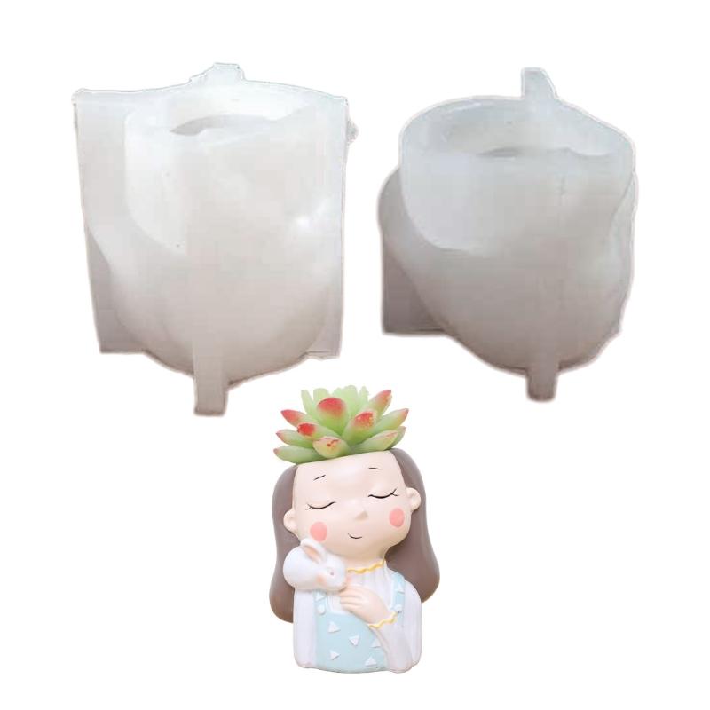 2×Head-Planter Silicone Mold Face Flower Pot Concrete Mold Face Statue Planter Mold Face Flower Vase Epoxy Casting Mold