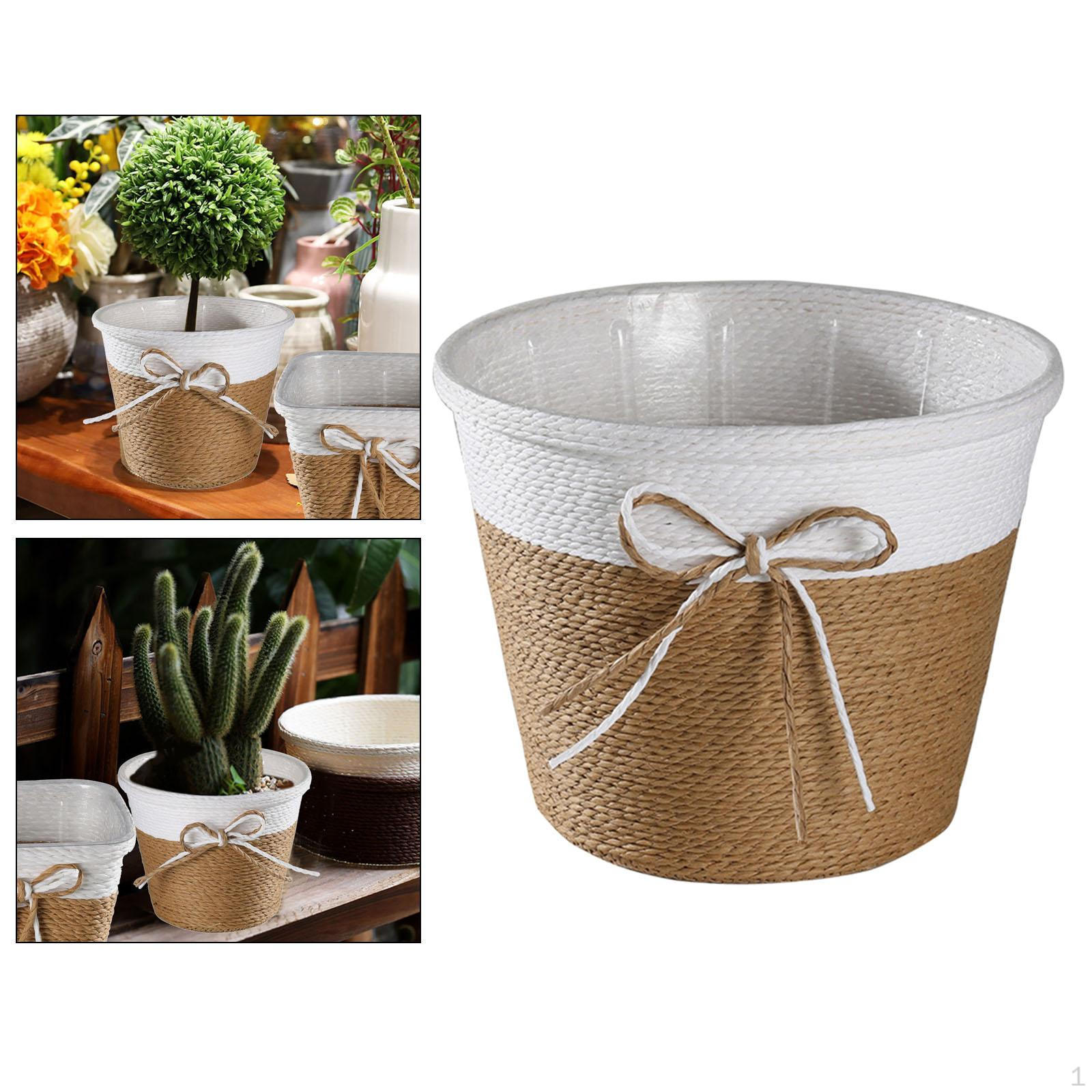 

Woven Flower Basket Pot Cover Rustic Plant Container Flowerpot for Office Farmhouse 19.5x15cm