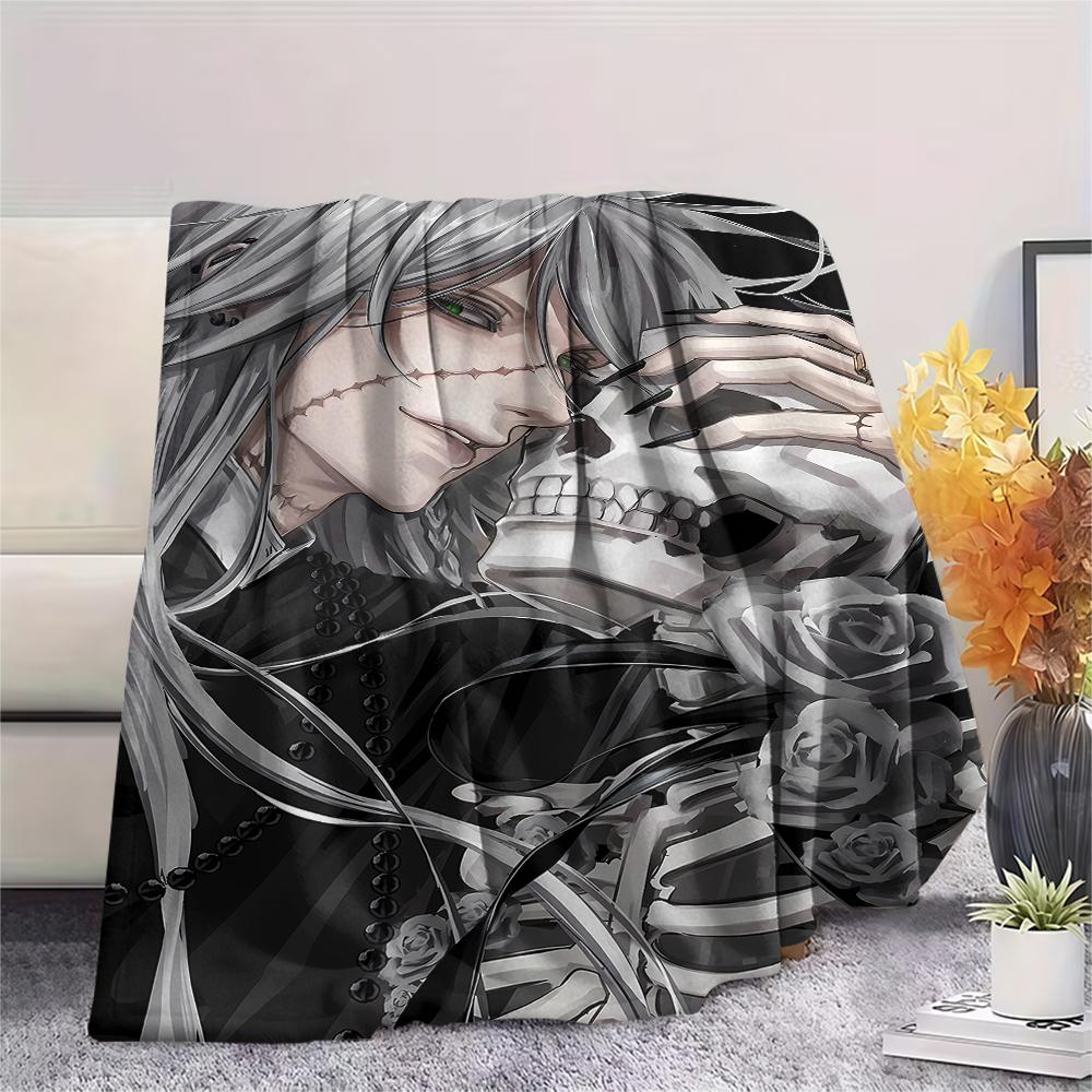 1PC Black Butler Print Flannel Blanket, High Quality All Seasons, Home Decor, Warmth and Comfort, Perfect for Christmas Gifts
