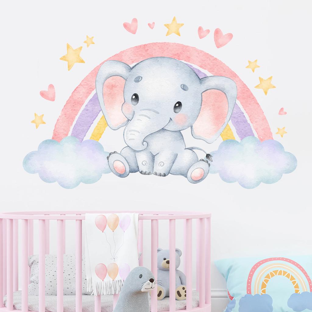 Children's Room Wall Stickers Cartoon Animals on Train Airplane Hot Air Balloon Wall Decals Baby Nursary Kindergarten Decoration
