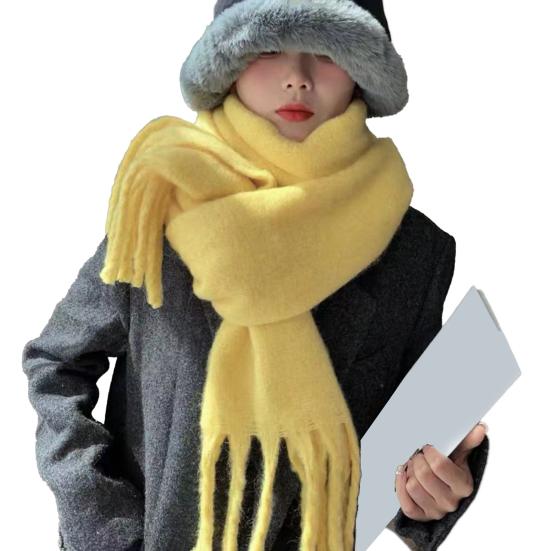 Women Winter Scarf Solid Color Lightweight Soft Warm Scarf with Tassel Trim Cold Weather Imitation Cashmere Scarf