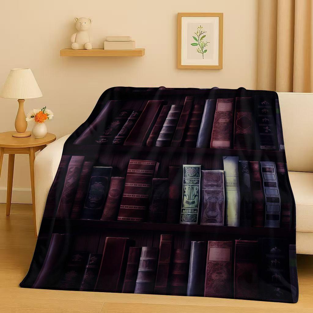HD Retro Magic Book Library Bookshelf Flannel Blanket,Ultra Soft Warm Plush Throw for Home Bedroom Bed Sofa Cover Office Gift