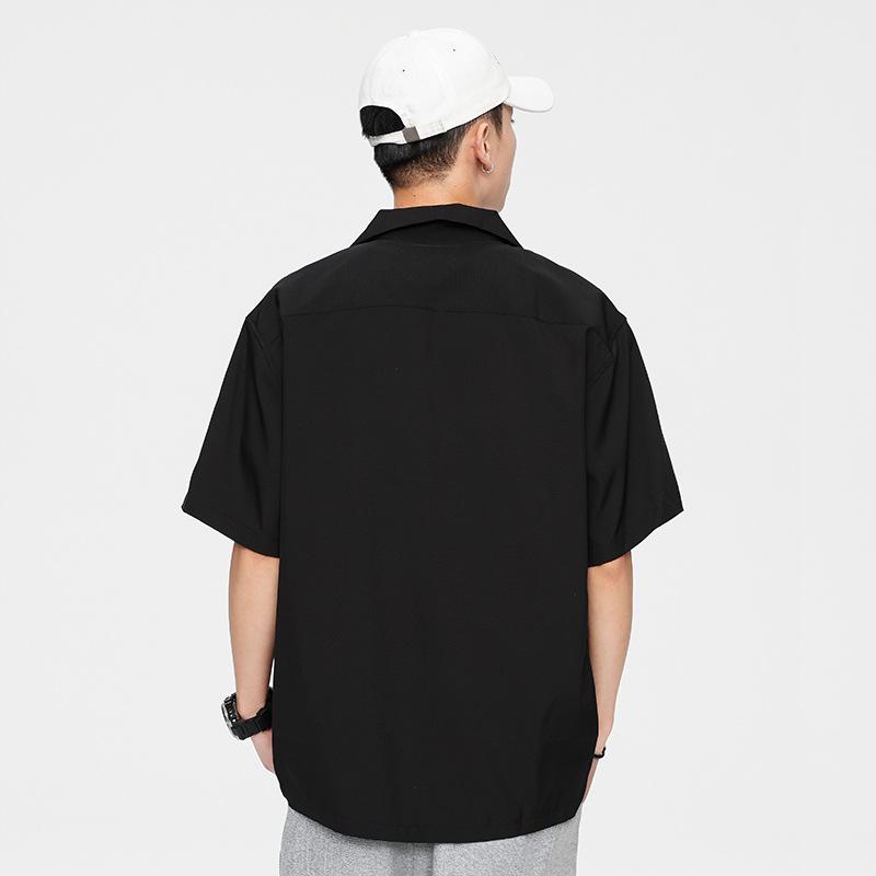 Dongyu Men's Casual Loose Solid Color Short-Sleeve Lapel Shirt for Spring and Summer