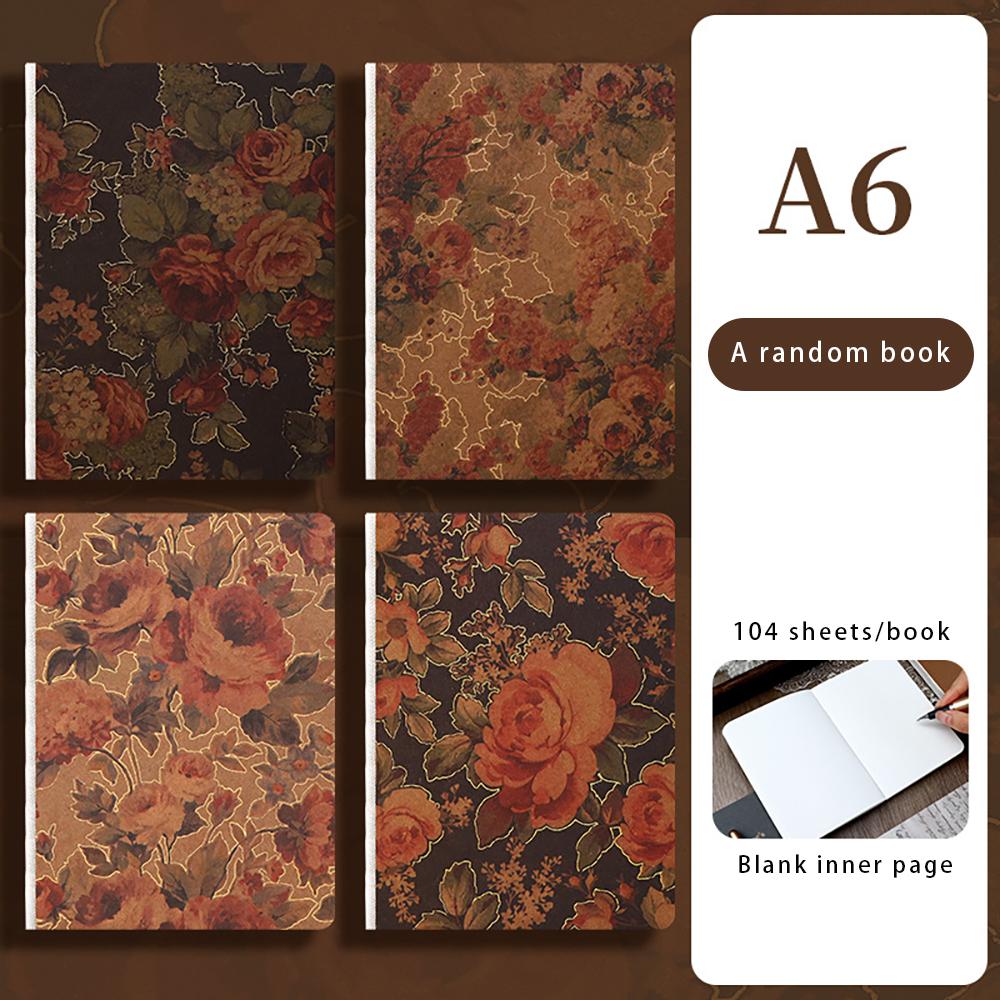 Vintage Rose A6 Artistic Booklet, 104 sheets Thickened high-value notebook with blank inner pages for drawing and note taking
