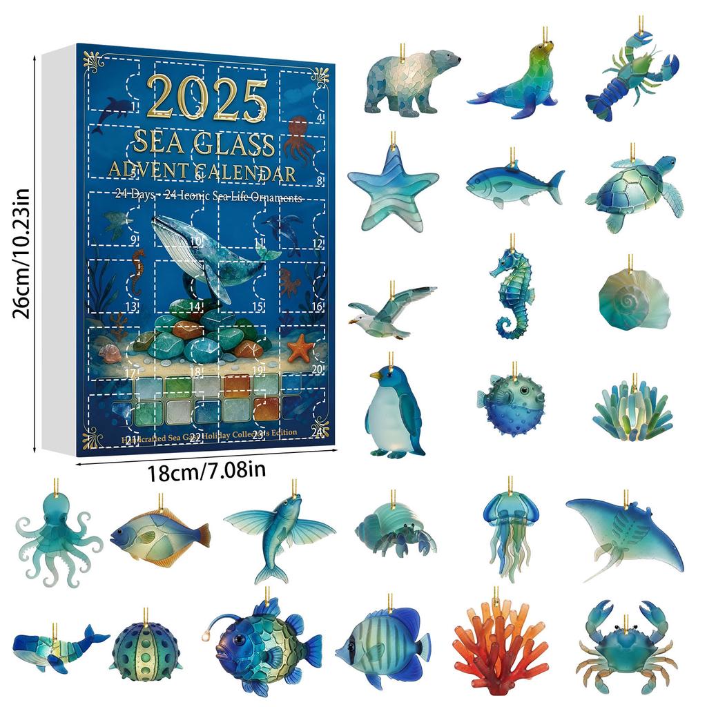 Set Regalo Blind Box Decorazione Divertente per Albero di Natale Vita Marina Ciondolo Acrilico Ornamento Creativo di Creature Marine Per Natale