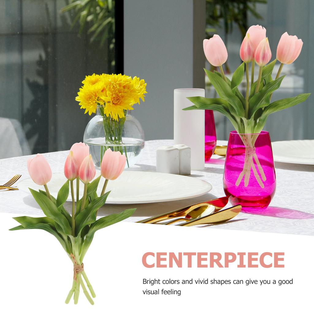 1 Bunch Exquisite Simulation Tulips Bouquet Bright Vivid Lifelike Fake Flower Decor for Bedroom Living Room Theme Party Photo