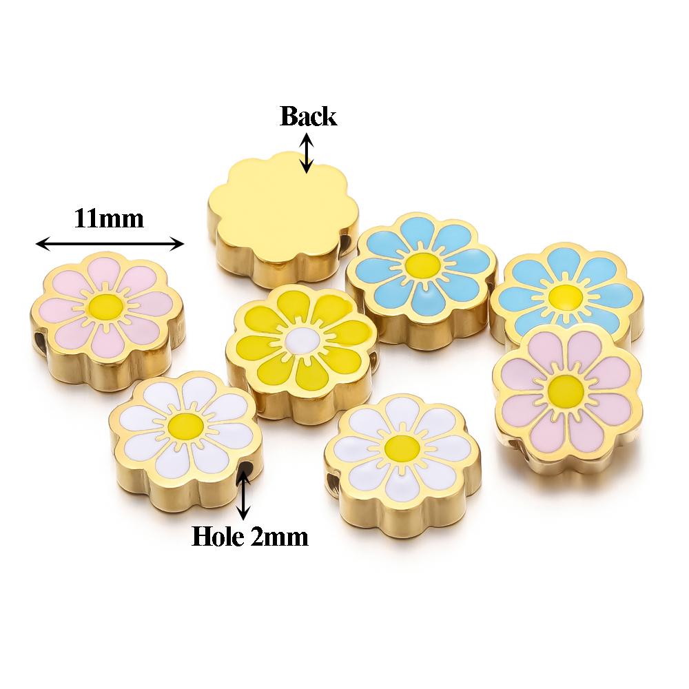 5Pcs Stainless Steel Enamel Sun Flower Beads for DIY Jewelry Making Bracelets Children Charms Necklace Earrings Supplies