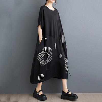 Short Sleeve Plus Size Black Cotton Vintage New In Dresses for Women Casual Loose Long Summer Dress
