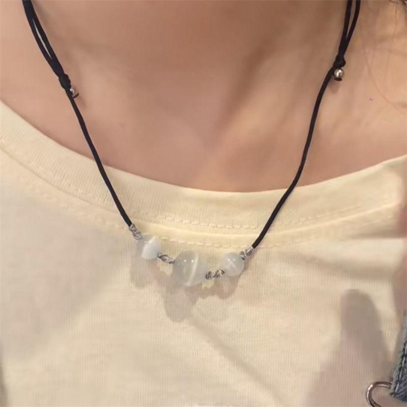 Kuaishou same white eye stone transfer bead necklace bracelet women s woven hand rope collarbone chain for girlfriends