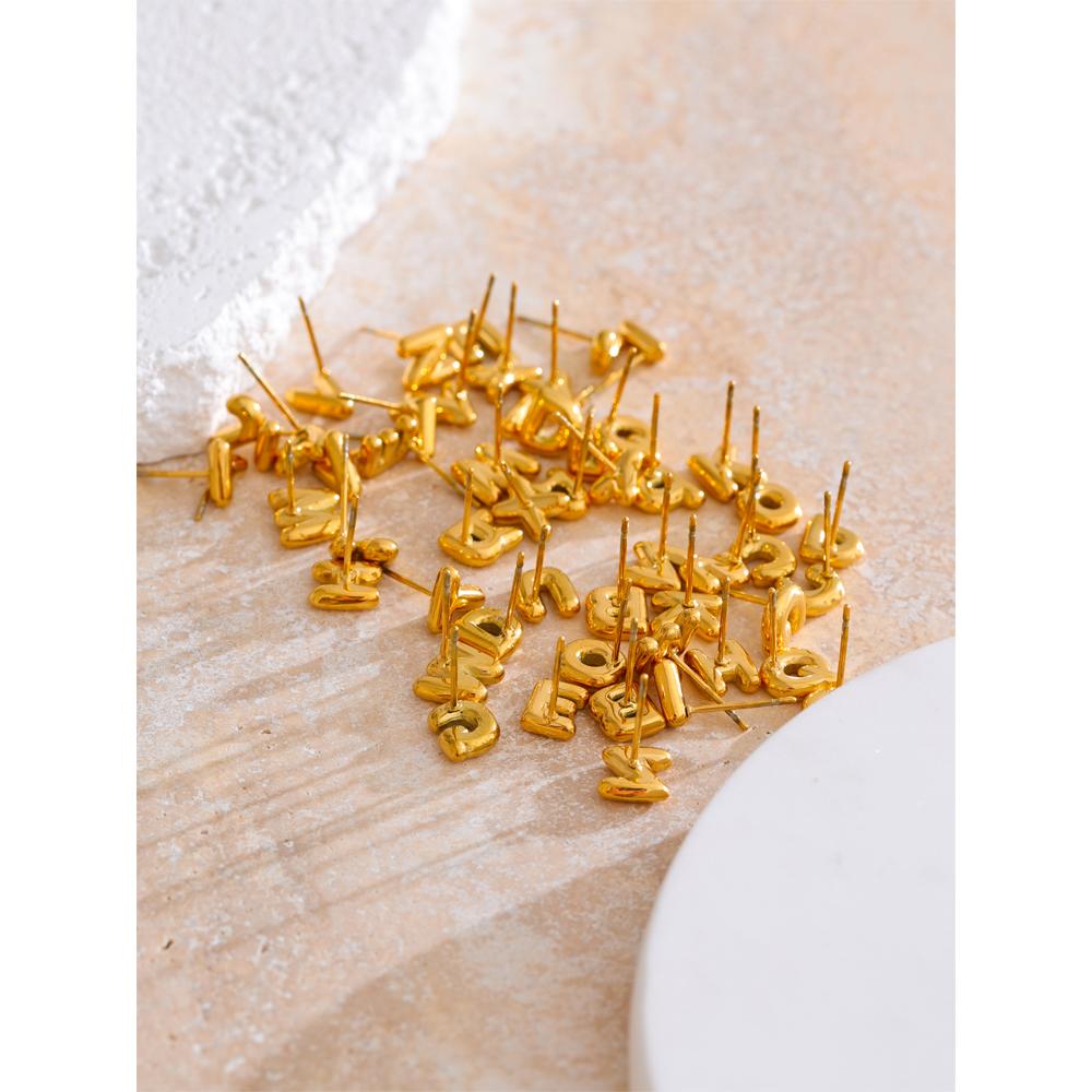 Yhpup 26 Initial Letter A-Z Stainless Steel Gold Color Stud Earrings 18K PVD Waterproof Plated Daily Versatile Basic Jewelry